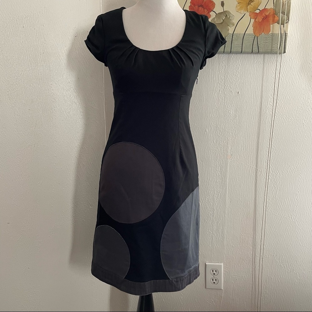 BODEN Womens black/grey circle appliqué short sleeve knee Length Dress Sz 4R